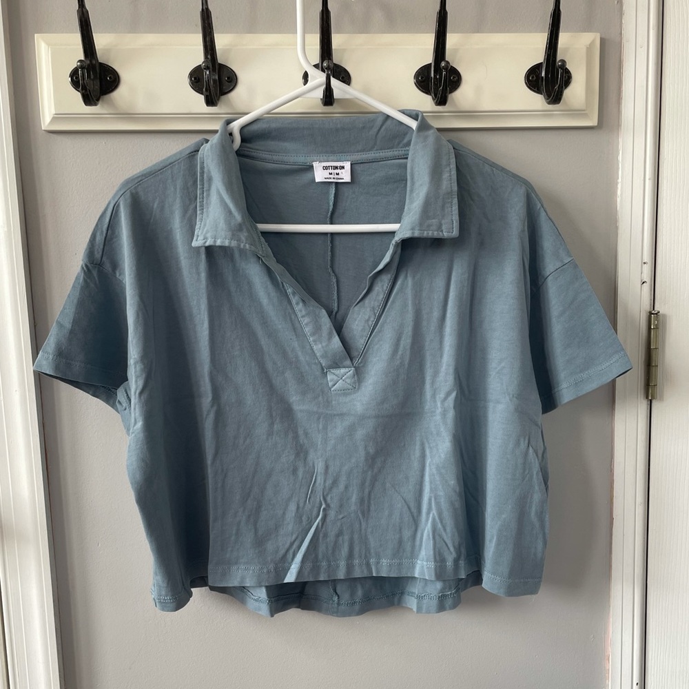 blue shirt with collar